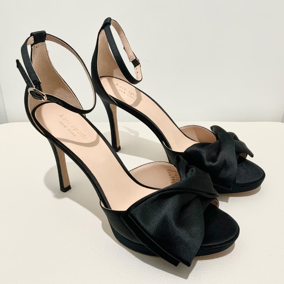 Kate Spade Bridal Bow Black Satin Platform Sandal Stiletto Heel Evening Pumps 8 - Picture 3 of 8